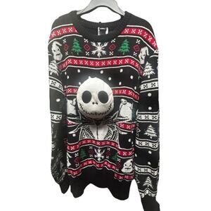 Jack Skellington 3D Plush Face Ugly Nightmare Before Christmas Sweater - XL